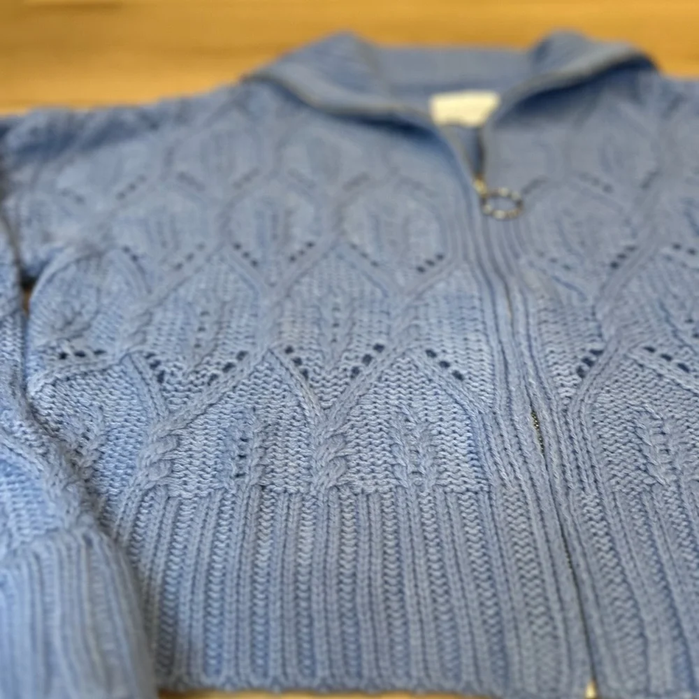 Pink Rose Blue knit‎ Zip-Up Cardigan Sweater, Women's Size small